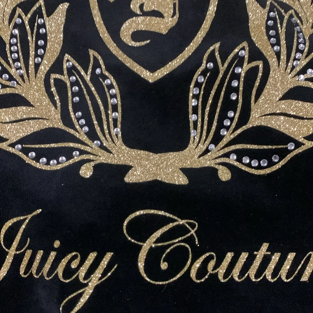 Juicy Couture Zip Front hoodie NWOT Size Large Gold sparkle Crystal Studs Black - Picture 3 of 9